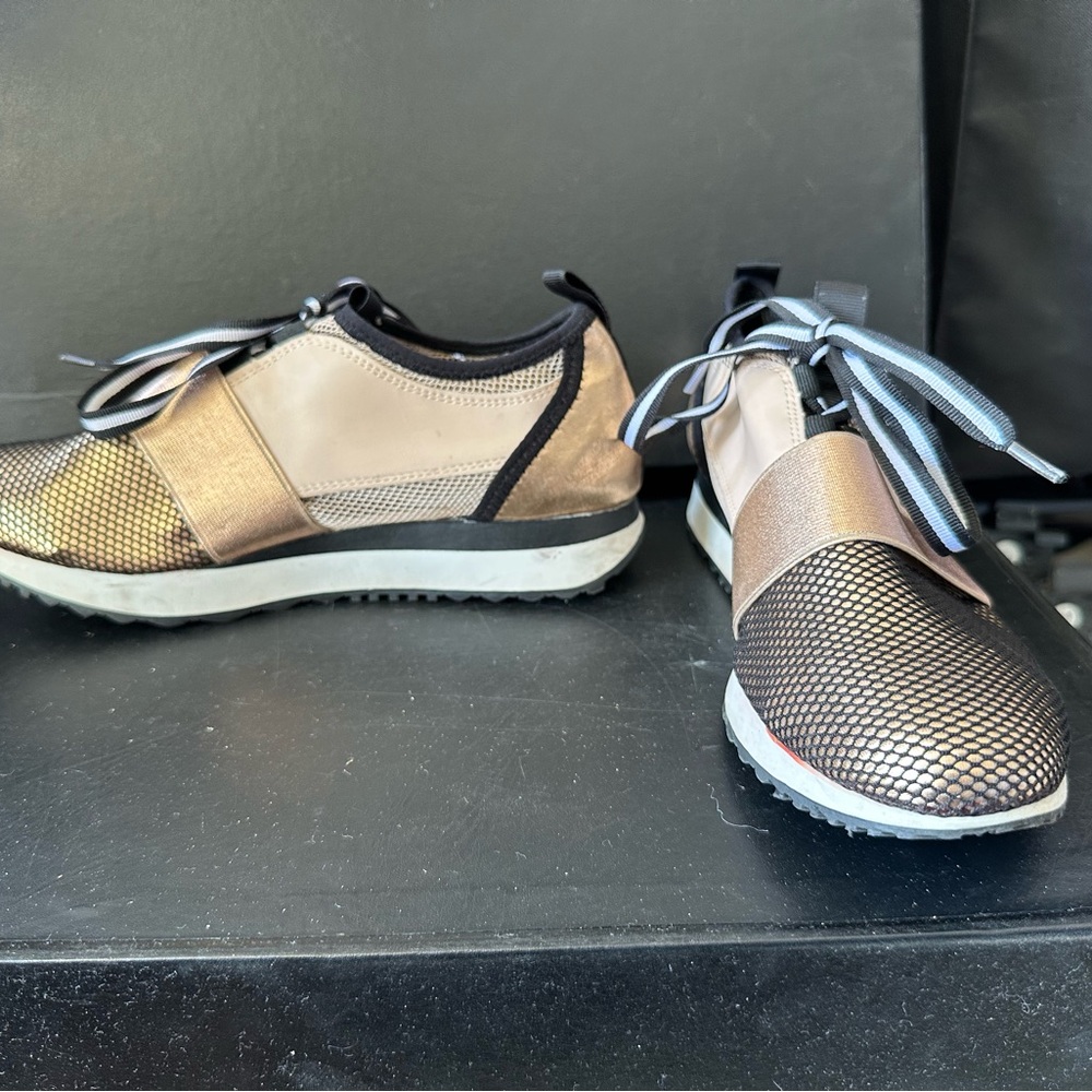 Gold with black mesh Steve Madden women’s sneakers